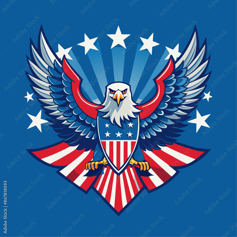 American Flag Theme Independence Day bald eagle Vector Illustration ...