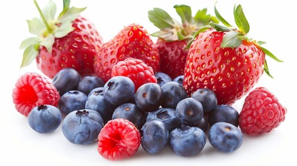 Canvas Print - Fresh berries including strawberries, raspberries, and blueberries. 