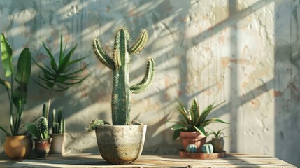 Sticker - a group of cactus plants sitting on top of a wooden table