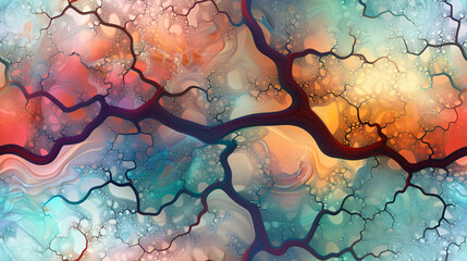 Poster - Colorful abstract background with organic shapes, resembling a network of intertwined branches