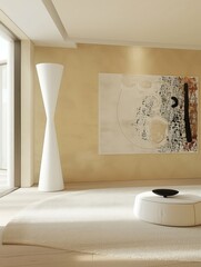 Wall Mural - a living room with a white coffee table and a large painting