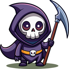 A cartoon character with a skull on his face and a staff in his hand