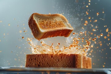 Wall Mural - a piece of bread is being dropped into a laptop