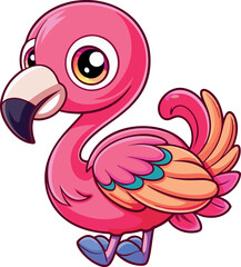 Wall Mural - A cartoon flamingo with pink feathers and orange beak