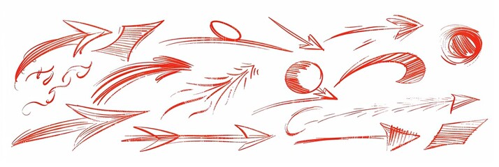Poster - A collection of hand drawn red arrows in various styles, perfect for adding a unique touch to your design projects. Generative AI
