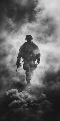 Wall Mural - a soldier is flying through the clouds