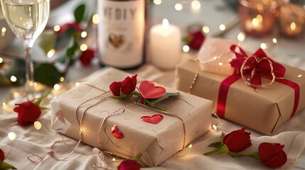 Sticker - Valentine s Day gift wrap idea with romantic setting and love