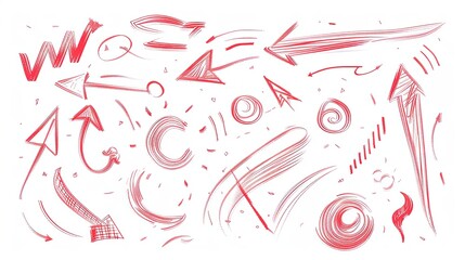 Poster - A collection of red, hand-drawn arrows and shapes on a white background. Generative AI