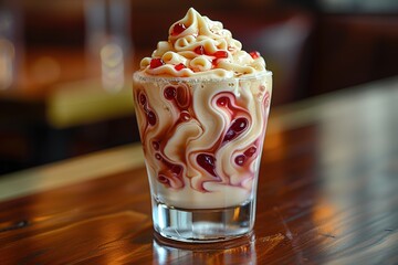 Wall Mural - A glass of ice cream with a swirl of pink and red swirls on top