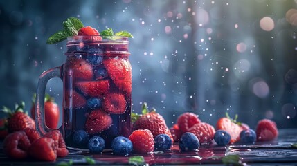 A mason jar of mixed berry juice