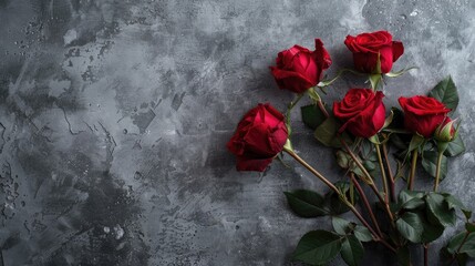 Wall Mural - Roses bouquet displayed on a grey paper background with space for text