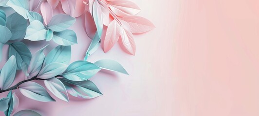 Poster - This delicate artwork portrays pastel-colored leaves beautifully arranged on a light pink and white background, embodying elegance and simplicity.