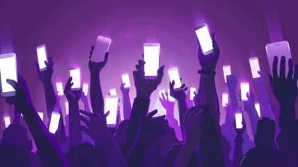 Concert Crowd Captured on Smartphones - concert, crowd, smartphone, phone, screen, audience, silhouette, purple, dark, bright