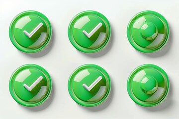 Poster - Six green 3D checkmark buttons with white backgrounds are arranged in a grid pattern. Generative AI