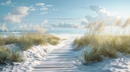 Canvas Print - Beach Path to the Ocean on a Sunny Day