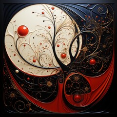 Poster - Abstract Art with Red and Black Swirls