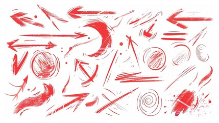 Poster - A digital illustration of hand-drawn red arrows and shapes on a white background. Generative AI