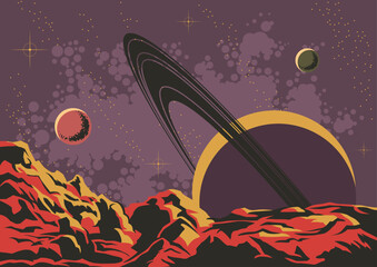 Wall Mural - planet panorama, planetary surface, craters, deep space background, celestial bodies, universe illus