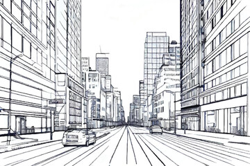 City line art. City graphic black white cityscape skyline sketch illustration vector.  Urban landscape in monochrome line art style. Cityscape line art illustration.