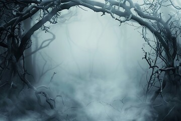 Wall Mural - A frame with an enchanted forest theme, featuring mystical fog and intertwined branches