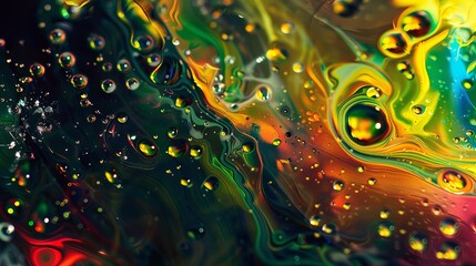 Canvas Print - A visually striking abstract image featuring vivid colors and liquid-like textures with intricate patterns and droplets, creating a mesmerizing visual experience.