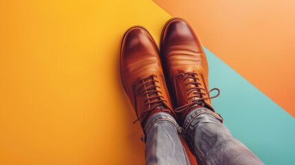 Wall Mural - Close up of stylish footwear on colored background