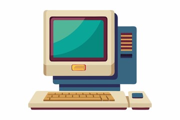Wall Mural - isolated, white, computer, retro, nostalgic desktop computer on white background, relic of the past