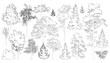© nosyrevy - Set of coniferous and deciduous trees for architecture and landscape design, line drawing, contour. Vector illustration