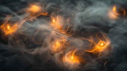 Wall Mural - Abstract background with swirling smoke and glowing particles.
