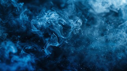 Sticker - Mystical blue smoke swirls in an abstract formation against a dark background, conveying a sense of mystery and dreaminess with subtle and intricate patterns.