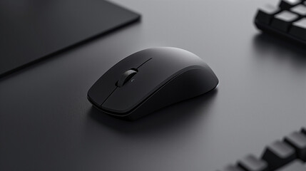 Ergonomic PC Mouse Mockup on Sleek, Minimalist Setup with Matte Black Background