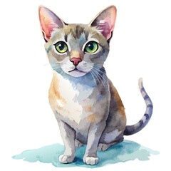 Wall Mural - Delicate watercolor painting of curious cat on pure white background, part of unique collection., colorful, watercolor, whimsical, isolated