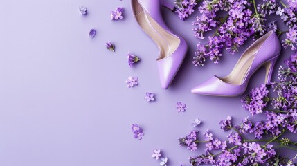 Sticker - Stylish heels on lavender backdrop with room for text