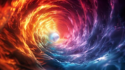 Wall Mural - Colorful abstract vortex, swirling light tunnel. Futuristic digital art concept