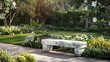 © Ibad - An outdoor marble bench in a landscaped garden