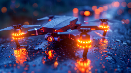 LED light of a drone - Close up of the glowing LED light on a drone.
