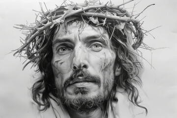 Wall Mural - Jesus takes up his Cross. Draw illustration. Generative AI