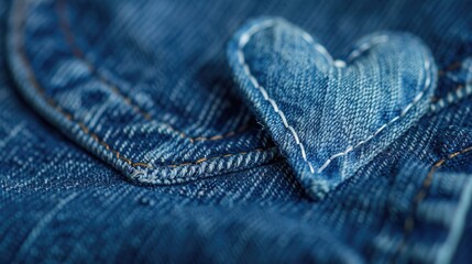 Decorative heart laced on denim background with focused shot