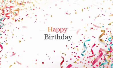Wall Mural - Minimalist Happy Birthday Vector Graphics with Confetti on White Background