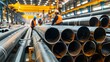 © Jafree - Industrial workers inspecting large steel pipes in a factory. Concept of manufacturing, metallurgy, engineering, heavy industry