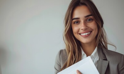 Wall Mural - Smiling Young Woman Portrait, Casual Style, Natural Beauty