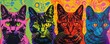 © iVGraphic - Pop art style cats in vibrant colors, psychedelic pattern. Modern art and pet concept