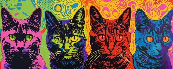 Naklejka na meble Pop art style cats in vibrant colors, psychedelic pattern. Modern art and pet concept
