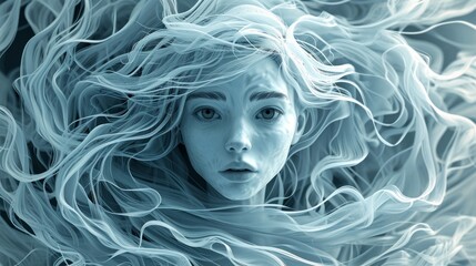 白く長い髪の女性ポートレート,Generative AI AI画像