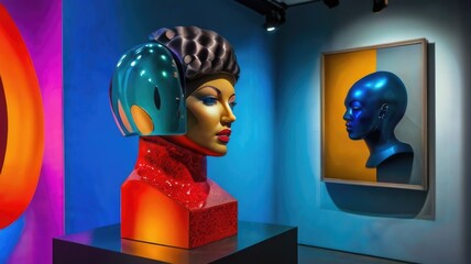 Wall Mural - a sculpture of a woman's head is on display in a museum