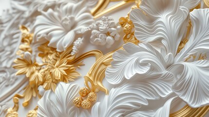 Wall Mural - Gold and white Baroque and Rococo jungle with intricate designs