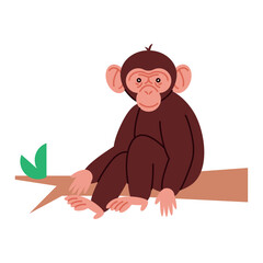 Poster - cartoon chimpanzee sitting on the tree branch