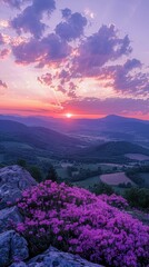 Wall Mural - A beautiful sunset over a mountain range. AI.