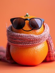 Poster - A funny orange wearing sunglasses and a scarf. AI.