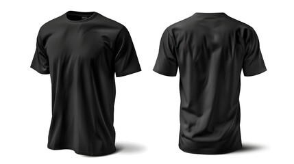men's black t-shirt mockup template front and back isolated transparent isolated on white background, flat design, png
